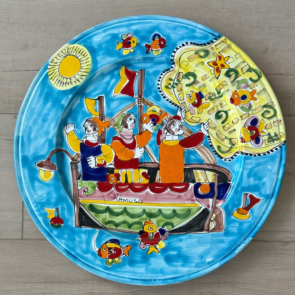 La Musa Italy Hand Painted Large Hanging Wall Plate RARE